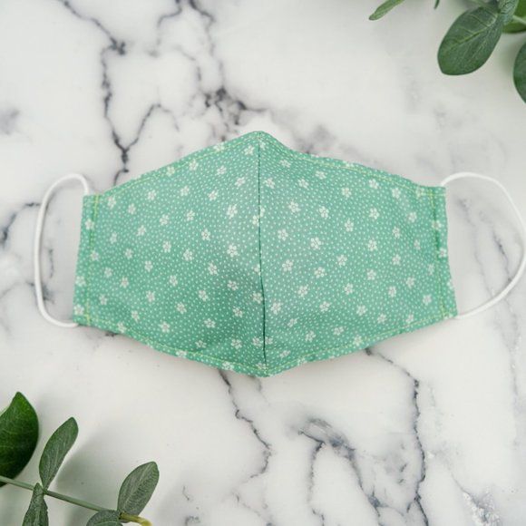 Handmade Accessories - Petit green Floral, Cotton face mask